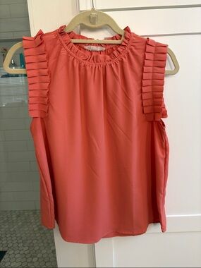Women's Coral Sleeveless Ruffle Shoulder Top